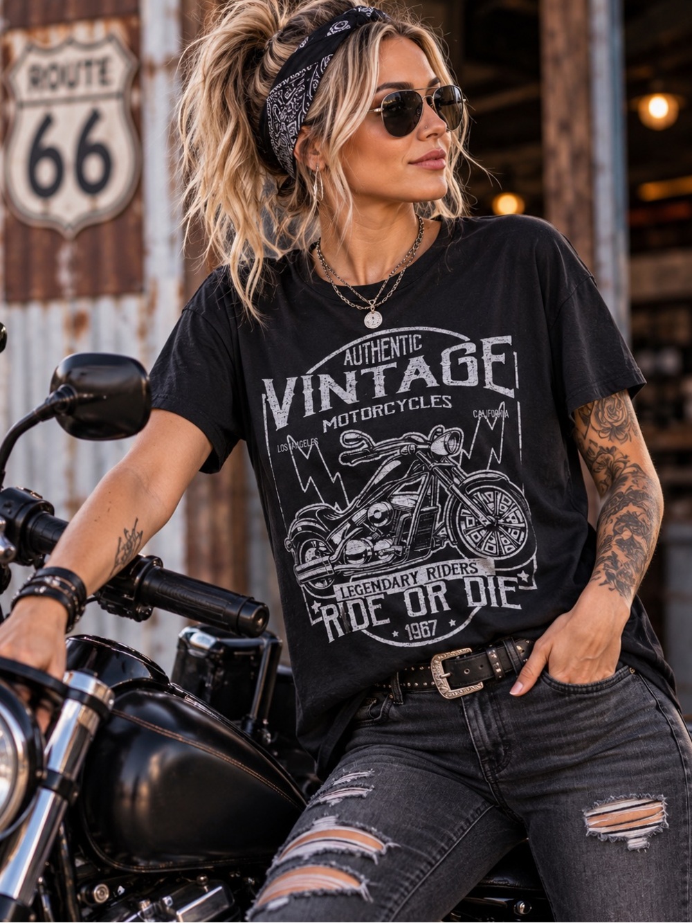 Black Vintage Motorcycle Graphic T-Shirt – Ride or Die – Unisex Style